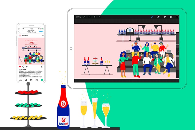 Ejemplo de la ilustración digital de Navidad en Ipad y móvil para redes sociales