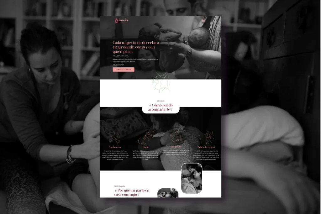Custom web design and illustration for midwife personal brand by Pilar Rios